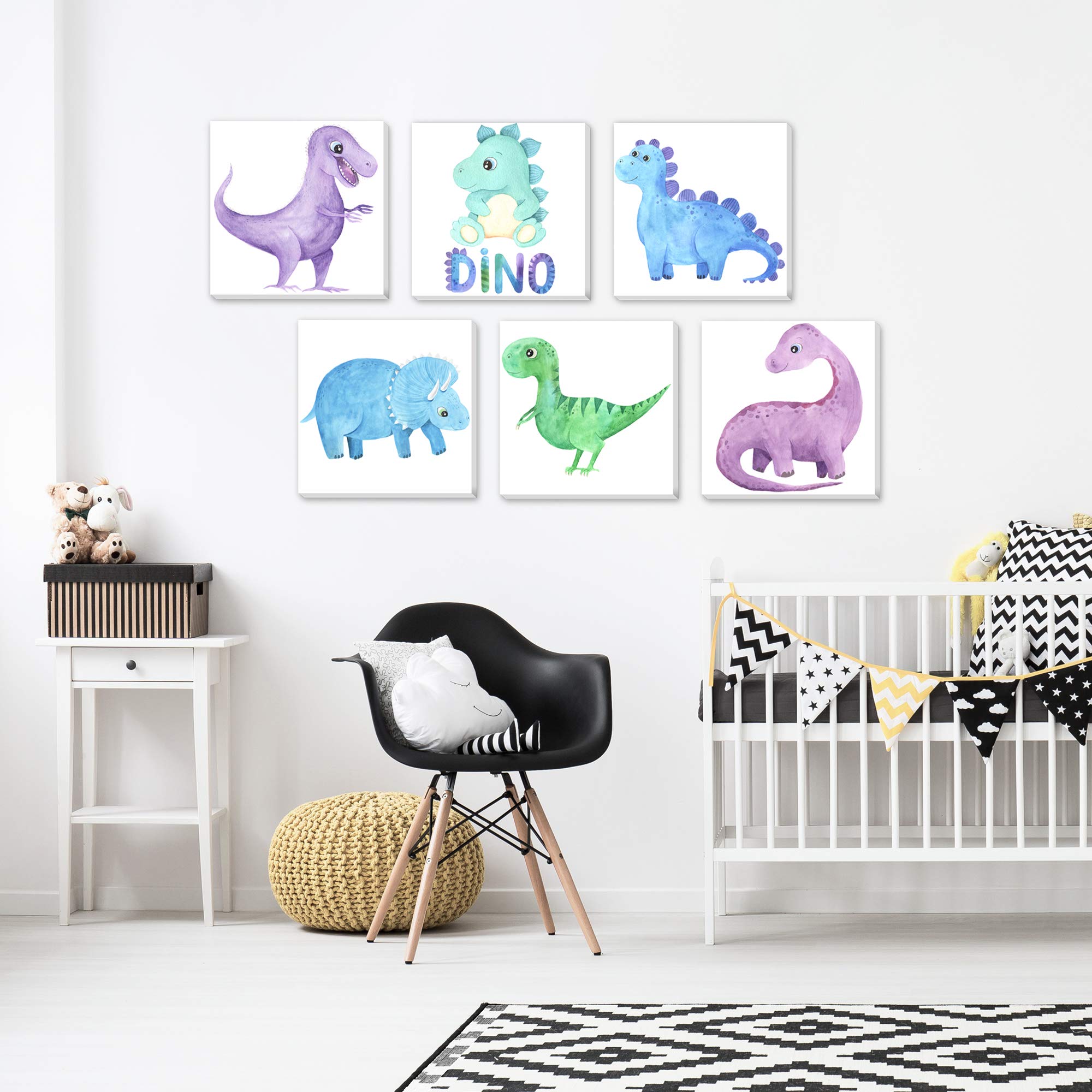 Texture of Dreams Watercolor Cute Cartoon Dino Family Boy Room
